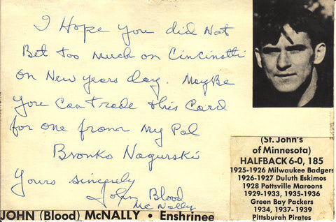 John Blood McNally signed 4" x 6" card - Green Bay Packers - Pro Football HOF!