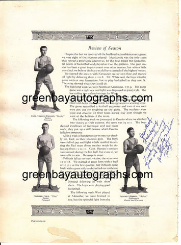 Arnie Herber signed 1926 or 1927 Green Bay West High School yearbook page