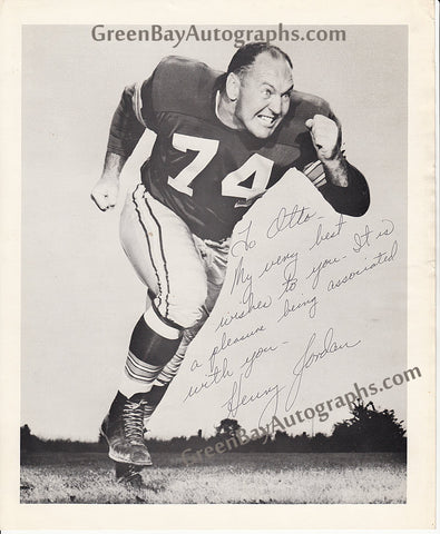 Henry Jordan signed 8 x 10 photo Green Bay Packers